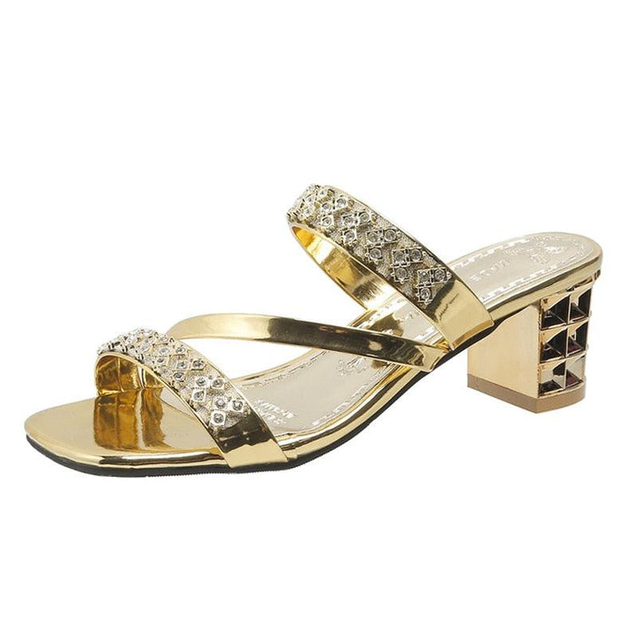 Shiny Gold Silver Women's Sandals Summer Crystal High Heels Shoes-Shoe-Bennys Beauty World