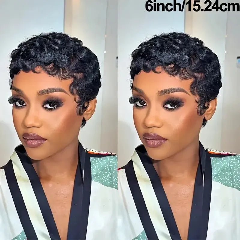 Pixie Cut Short Curly Human Hair Wig with Bangs - Bennys Beauty World