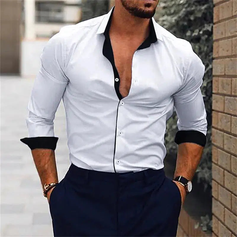 Mens Casual Shirt Long Sleeved V-neck Clothing-Bennys Beauty World