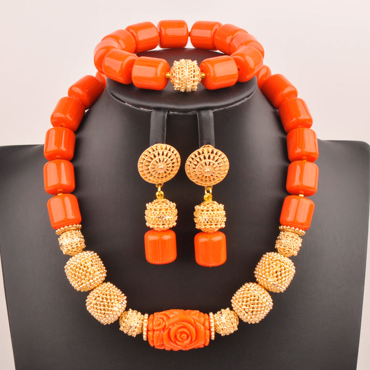 White Artificial Coral Bead Necklace African Jewelry Sets for Women