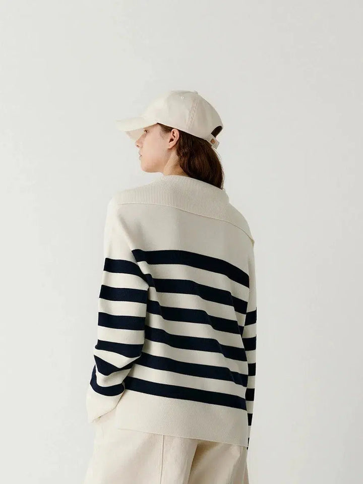 Striped Cashmere Sweater Women's Polo Shirt