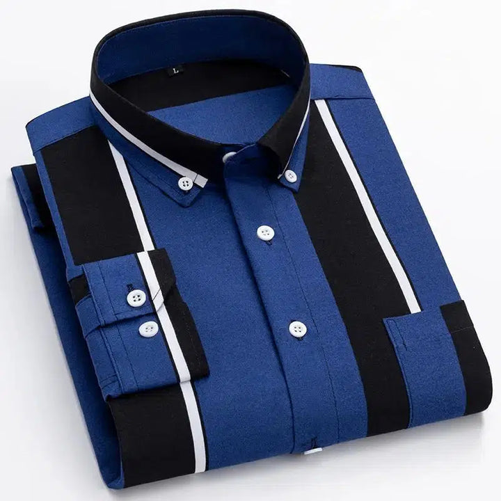 Mens Printed Striped Shirt Casual Fashion Long Sleeve Shirt-Shirts-Bennys Beauty World