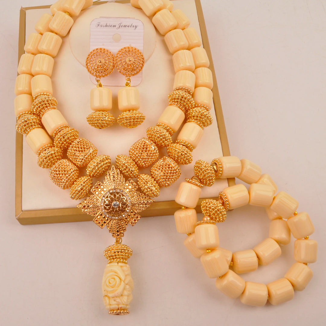 White Artificial Coral Bead Necklace African Jewelry Sets for Women