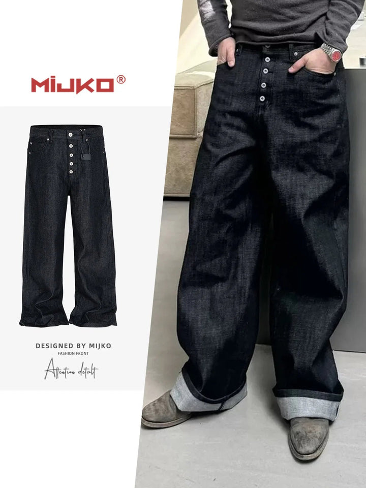 MIJKO High Street Dark Blue Straight Leg Denim Jeans | Unisex - Bennys Beauty World