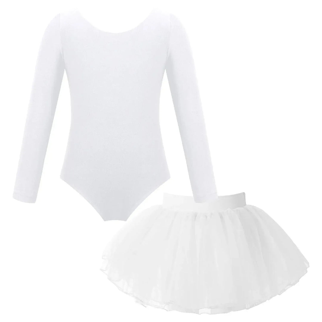 Girl Ballet Dance Leotard Long Sleeve Gymnastics Leotard+Tulle Tutu Skirt Outfit Kid Dance Training Workout Performance Bodysuit-Bennys Beauty World