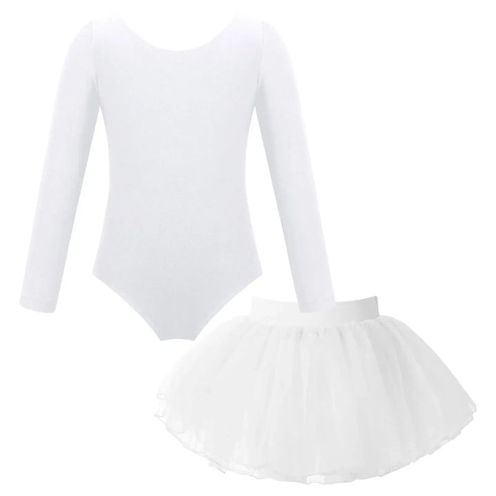 Girl Ballet Dance Leotard Long Sleeve Gymnastics Leotard+Tulle Tutu Skirt Outfit Kid Dance Training Workout Performance Bodysuit-Bennys Beauty World