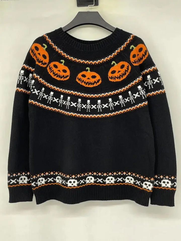 Pumpkin Printed Halloween Sweater For Women