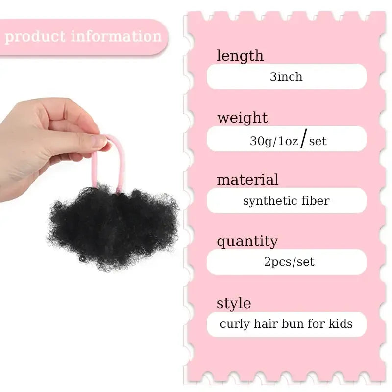 2Pcs/pack Afro Puff Hair Bun for Kids Synthetic Kinky Curly Hair Ponytail Extensions with Hair Tie Cute Hair Bun Wig for Kids-Bennys Beauty World