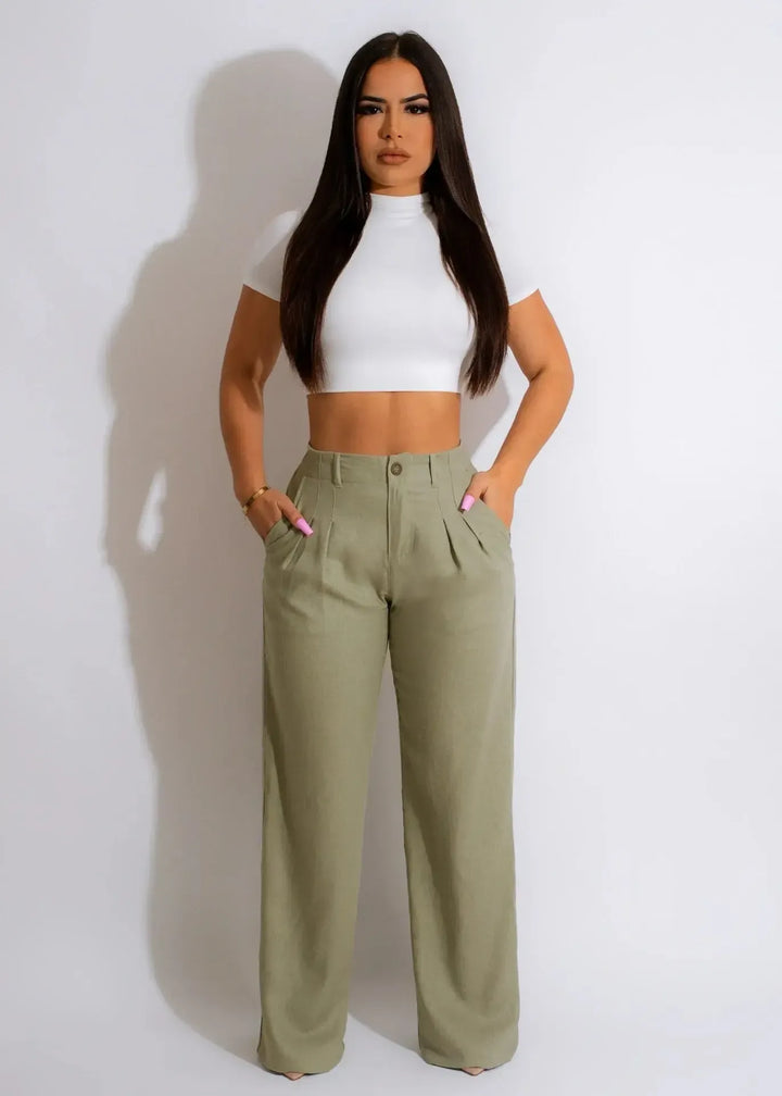 Women's High Waist Cotton Linen Wide Leg Trousers-Bennys Beauty World