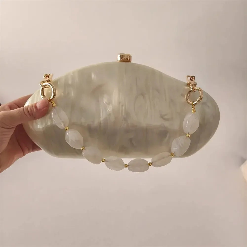 Acrylic Shell Evening Bag – Luxury Handmade Clutch Purse with Chain Strap for Women-Bag-Bennys Beauty World