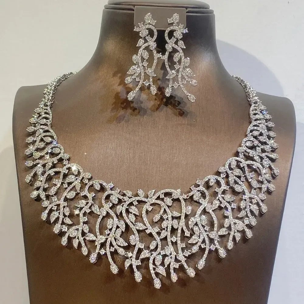 Cubic Zirconia Bridal Jewellery Set | Platinum Plated Necklace & Earrings - Bennys Beauty World