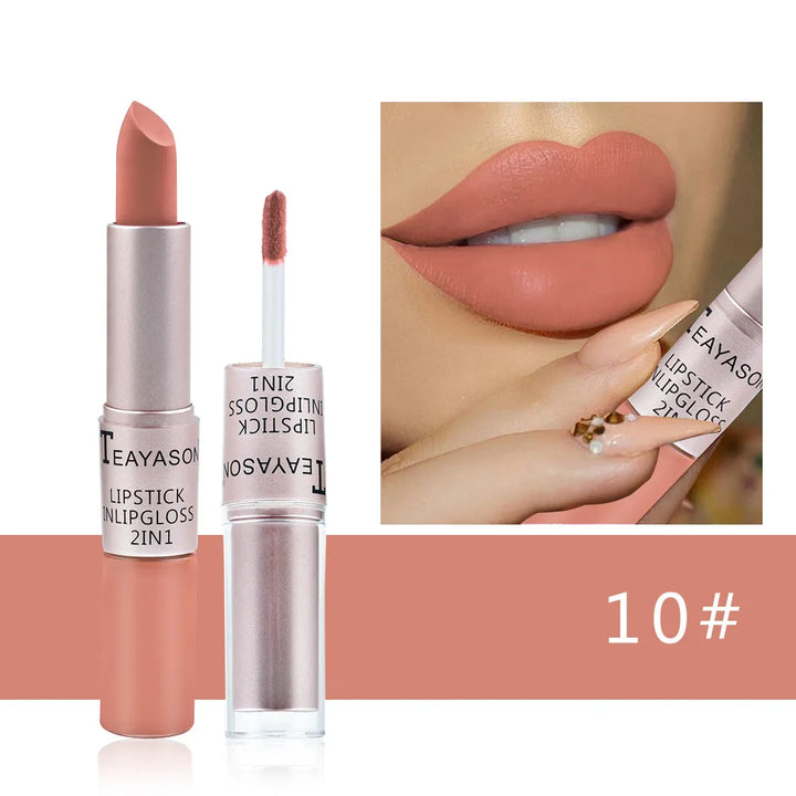 Long Lasting Velvet Matte Lipstick Double Head Lip Gloss Non-stick
