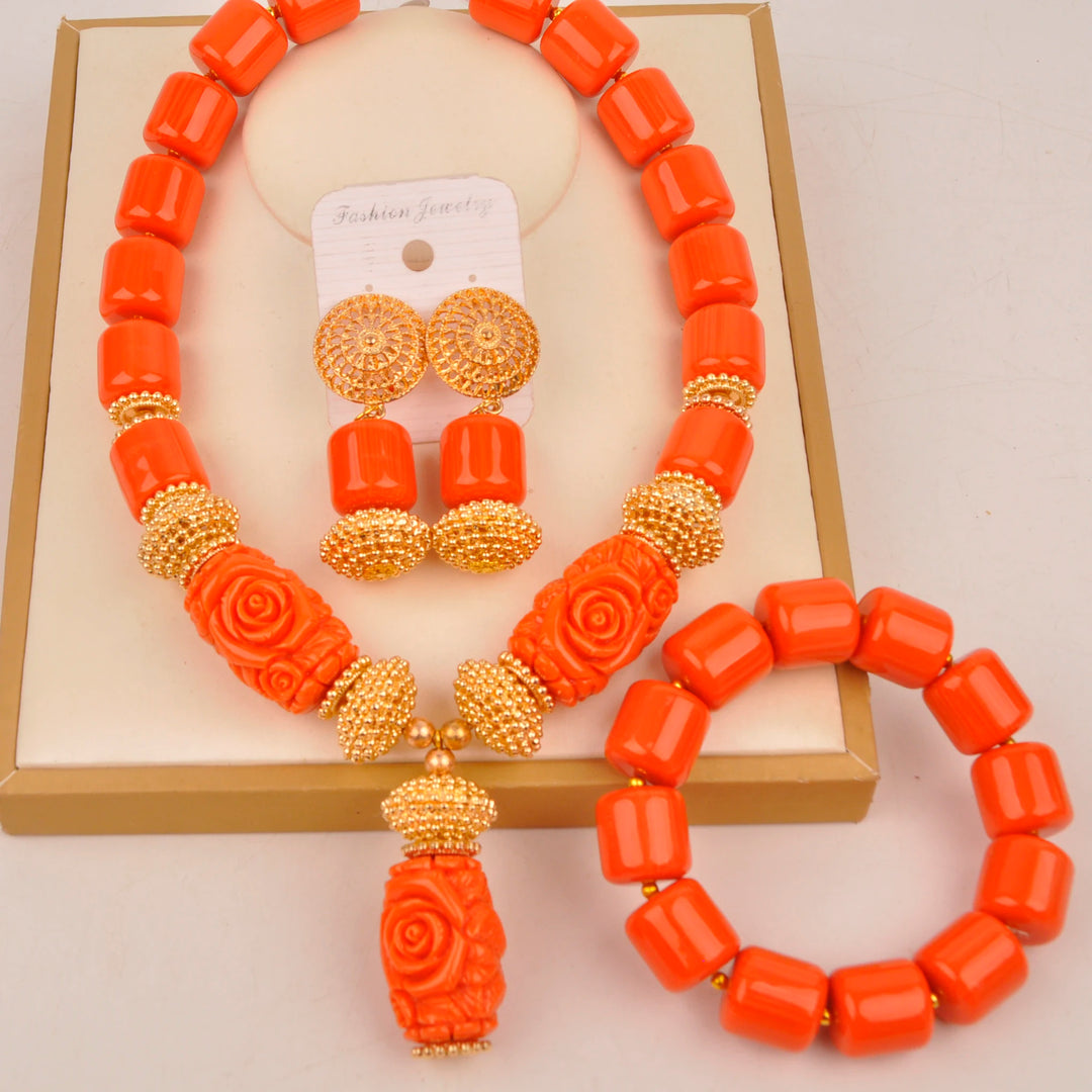 White Artificial Coral Bead Necklace African Jewelry Sets for Women