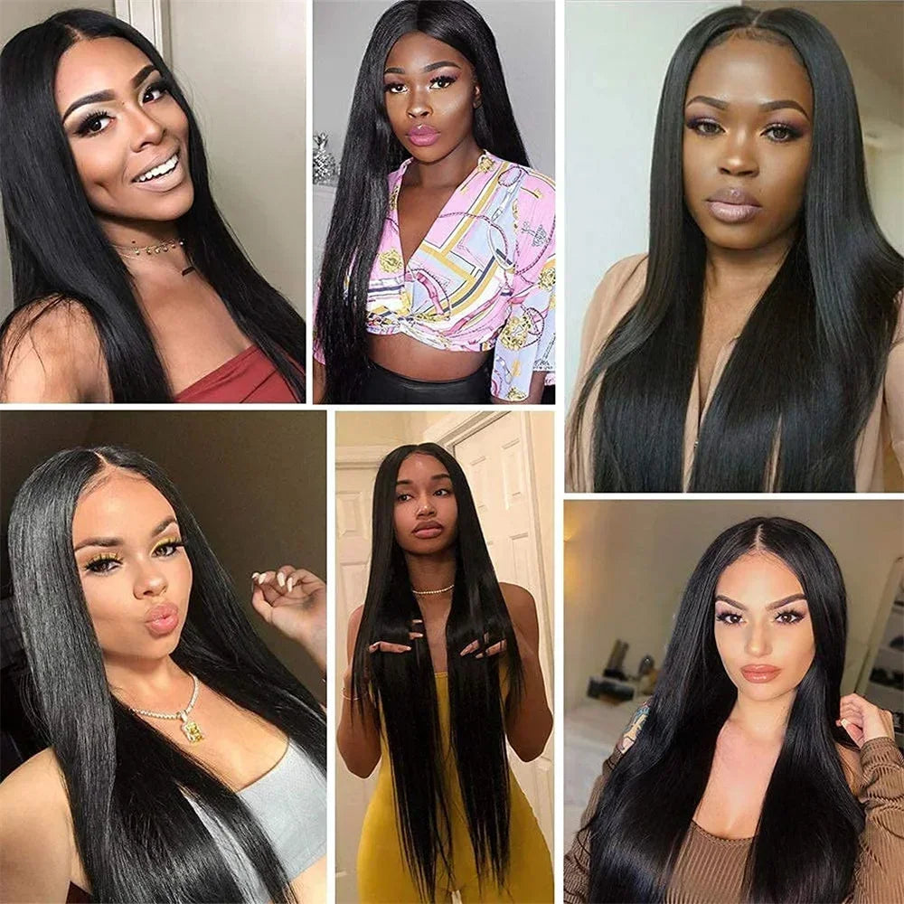 V Part Straight Human Hair Wig — Glueless Remy Brazilian, No Leave Out