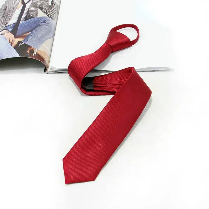 5cm Pre-tied Neck Tie Mens Skinny Zipper Ties Red Black Blue