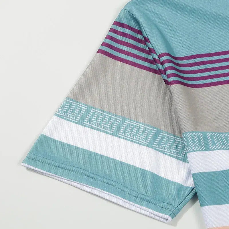 Men's summer short sleeved lapel striped polo shirt-Shirts-Bennys Beauty World
