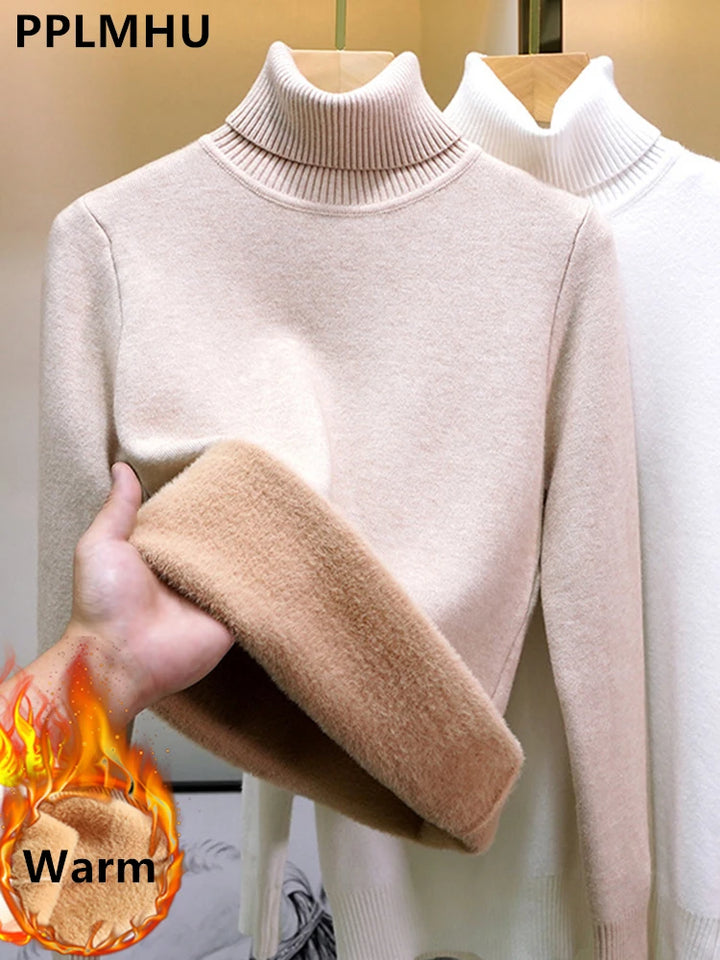 Women’s Turtleneck Velvet-Lined Winter Sweater