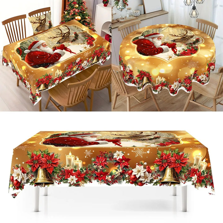 Golden Christmas Santa Claus Tablecloth Christmas