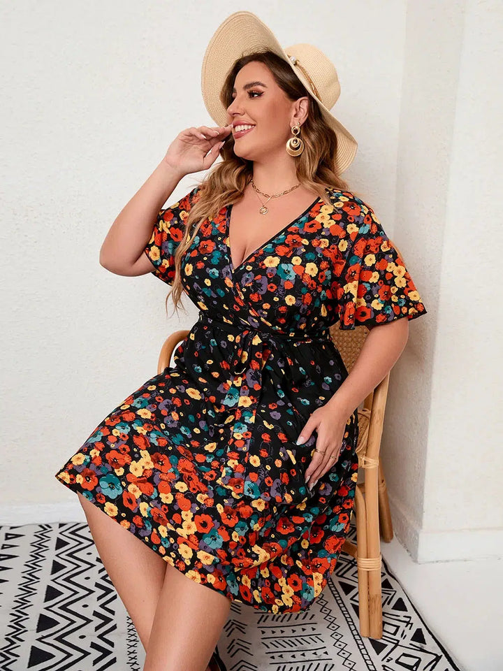 Midi Dress For Women Summer V Neck Floral Print Dress-Dresses-Bennys Beauty World