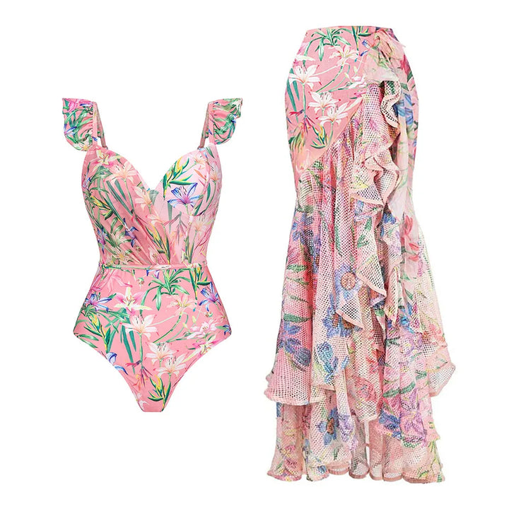 Push-Up Women Bikini Set Floral Printed Ruffle Bikinis-Swimwear-Bennys Beauty World