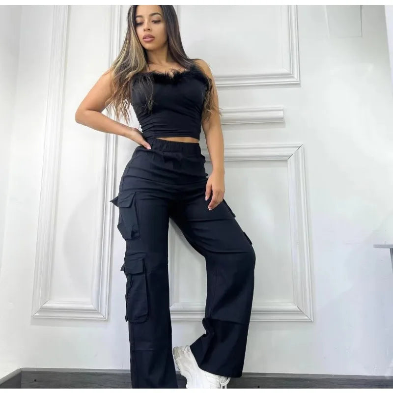 Waist Baggy Trousers Casual Wide Leg Slim Vintage Streetwear