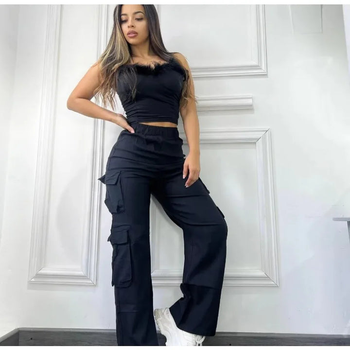 Waist Baggy Trousers Casual Wide Leg Slim Vintage Streetwear