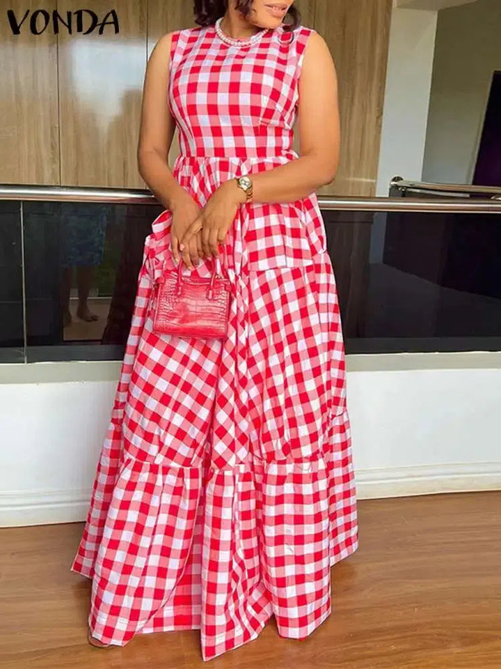 Bohemian Plaid Sundress For Women-Dress-Bennys Beauty World