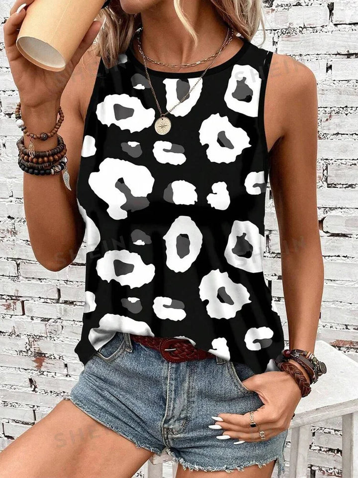Leopard Print Crew Neck Tank Top