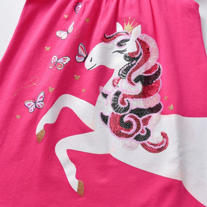 Girls Flare Sleeve Summer Dress with Butterfly Appliqué