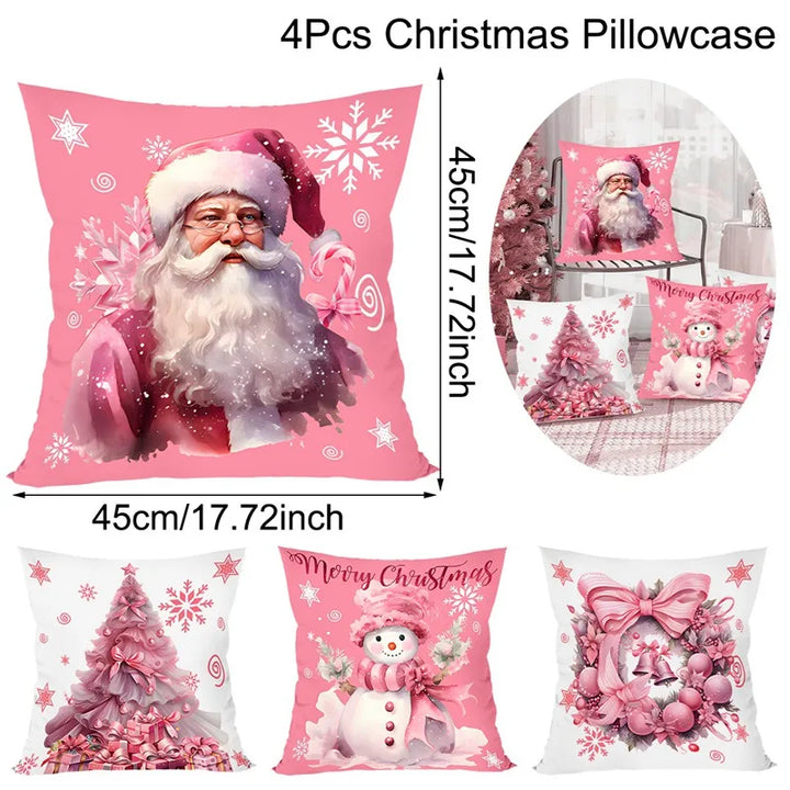 4 pcs. Pink Christmas Snowman Pillowcase