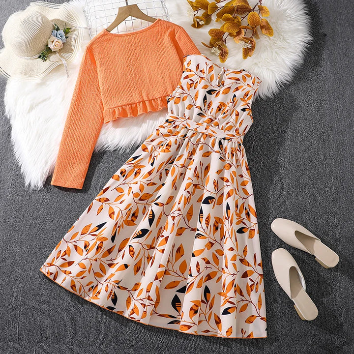 Girls Floral Dress &amp; Long-Sleeve Top Set | Vacation 2-Piece Outfit | Ages 8–12