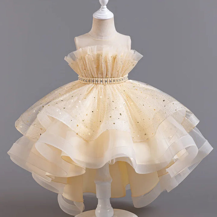Girls Sequin Bow Princess Party Dress – Sleeveless Lace Mesh, Ages 2–12