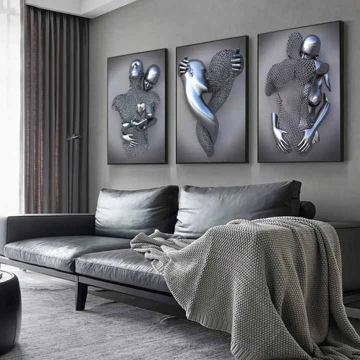 3D Love Heart Grey Metal Figure Statue Posters and Prints-Art-Arlik interiors