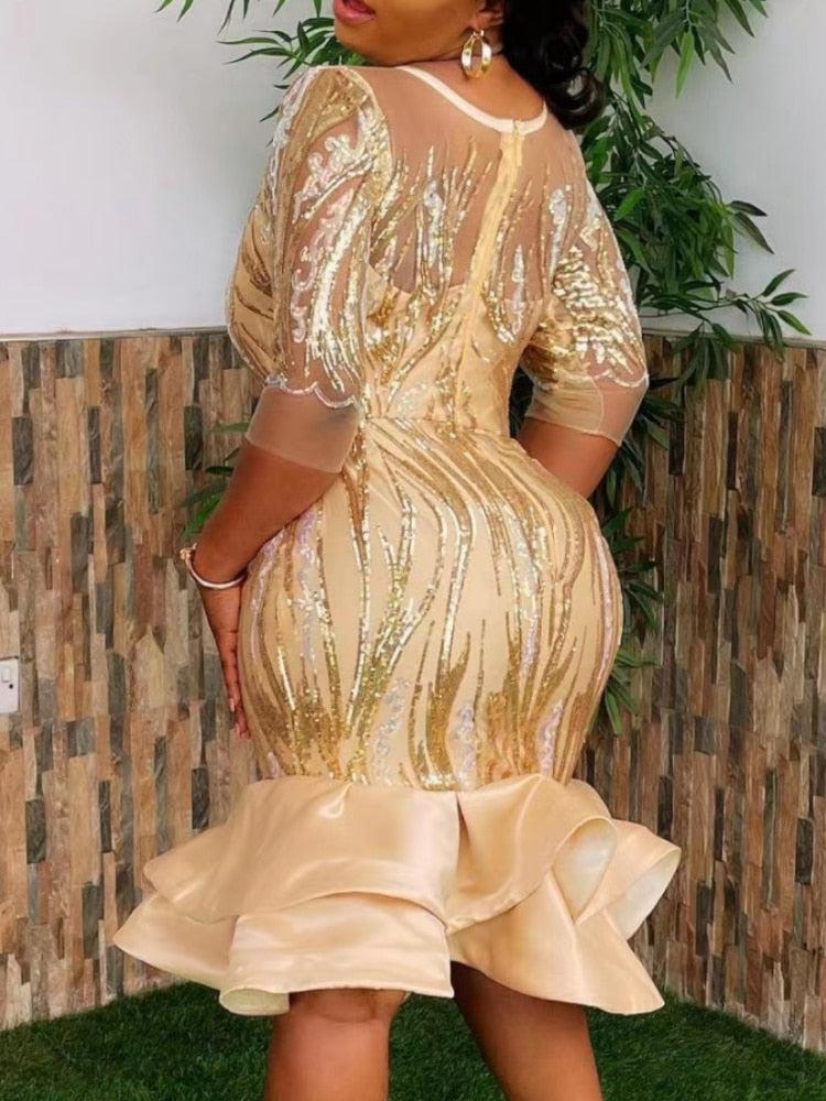 Women Party Dresses Mesh Sequined African Dress-Dress-Bennys Beauty World