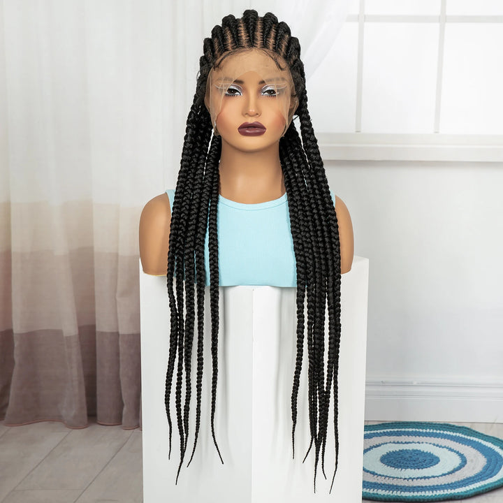 32" Cornrow Braided Wig – Synthetic Full Lace Knotless Frontal Braid Wig with Baby Hair