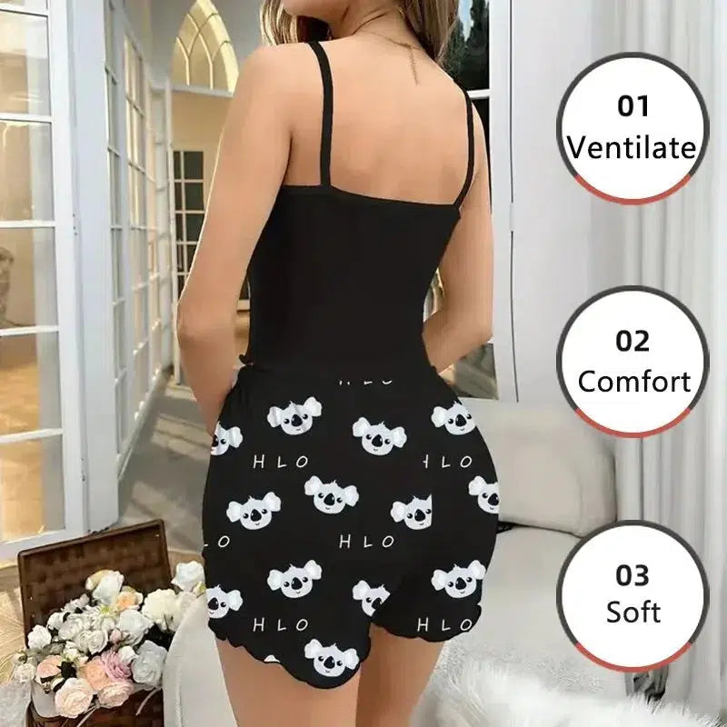 Women Pajamas Sleepwear Pajama Set Sports Camisole And Shorts-Dresses-Bennys Beauty World