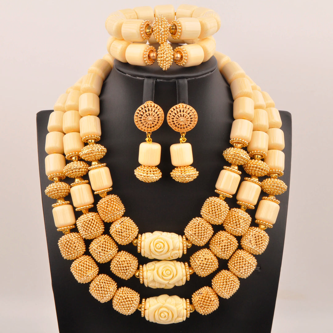 White Artificial Coral Bead Necklace African Jewelry Sets for Women