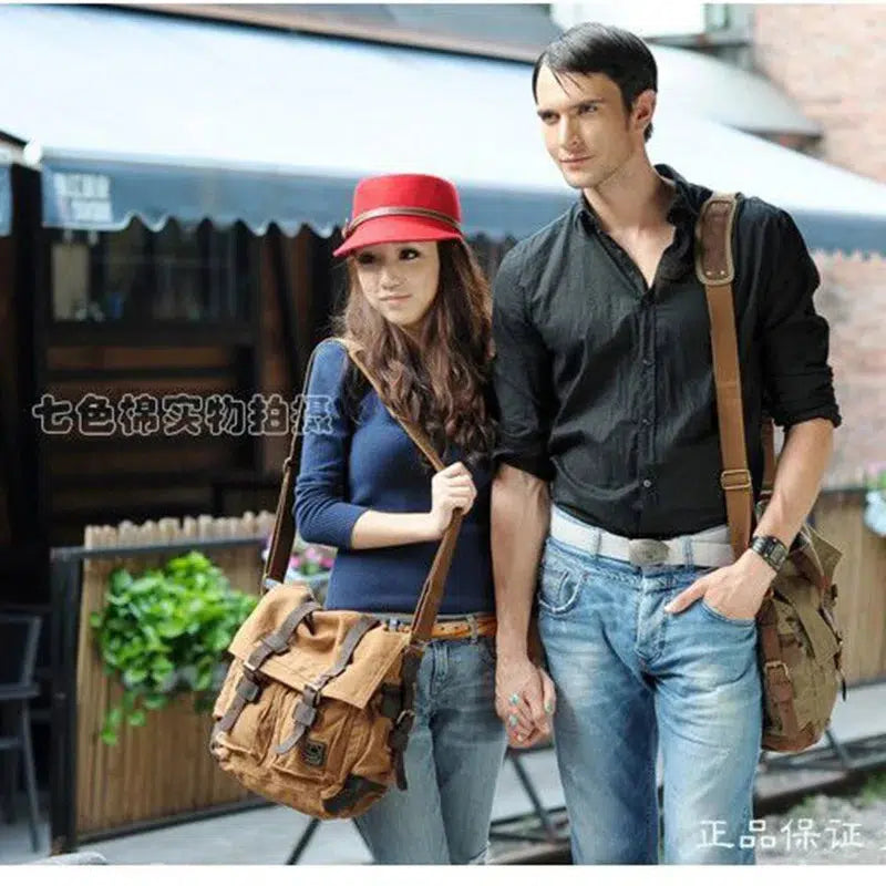 Fashion Vintage Leather Canvas Messenger Bag Cotton Canvas-bag-Bennys Beauty World