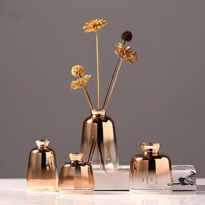 Nordic Gilded Glass Vase Home Decoration Crafts Gold Bottle Transparent Flower Plant Vases Decoration Home Vases for Decoration-Arlik interiors