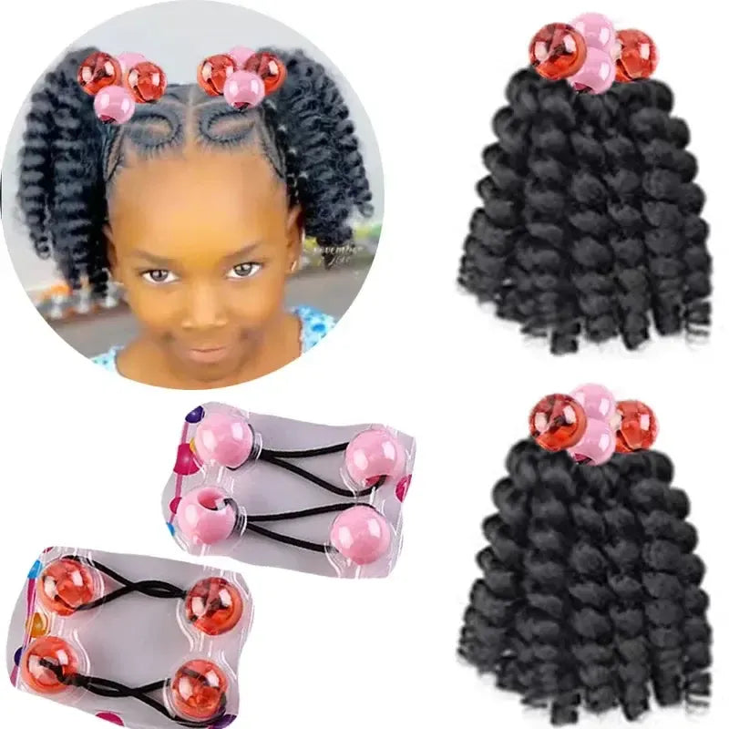 2-Pack Girls Braided Ponytail Hair Extensions with Elastic Ball Beads – Colourful Synthetic Hairpiece for Kids-Hair Accessories-Bennys Beauty World