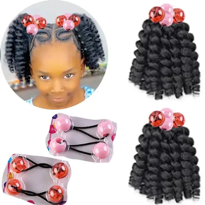 2-Pack Girls Braided Ponytail Hair Extensions with Elastic Ball Beads – Colourful Synthetic Hairpiece for Kids-Hair Accessories-Bennys Beauty World