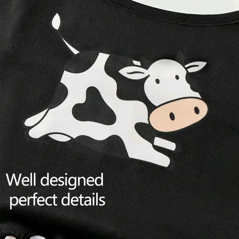 Women Pajamas Sleepwear Pajama Set Sports Camisole And Shorts S M L Black Cow Cartoon Print Ventilate Soft Casual-Bennys Beauty World