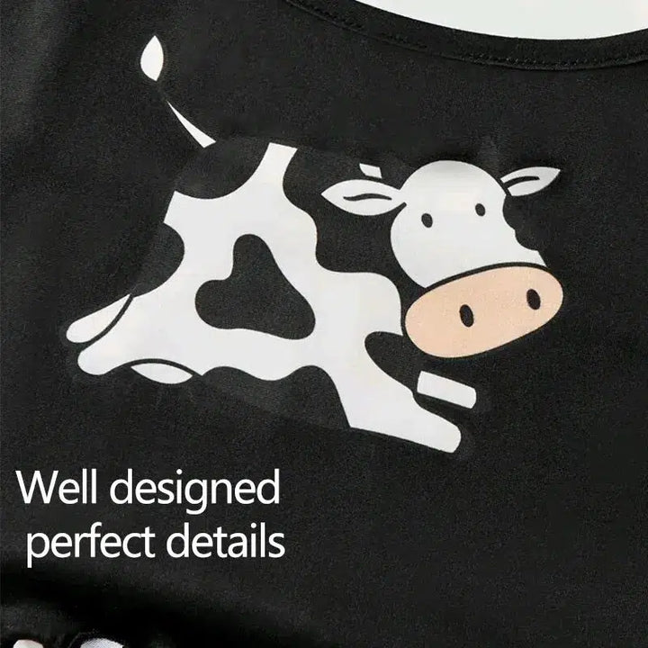Women Pajamas Sleepwear Pajama Set Sports Camisole And Shorts S M L Black Cow Cartoon Print Ventilate Soft Casual-Bennys Beauty World