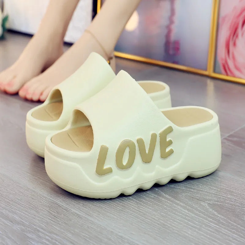 White Pink Bow-knot Slippers Woman High Platform EVA Slides