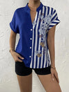 Women's Summer Double-contrast Flower Button Short-sleeved Shirt