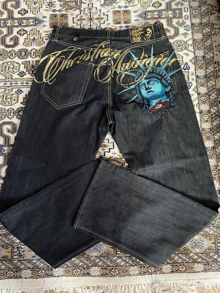 Y2K Star Ripped Baggy Jeans – Wide Leg High Waist Denim