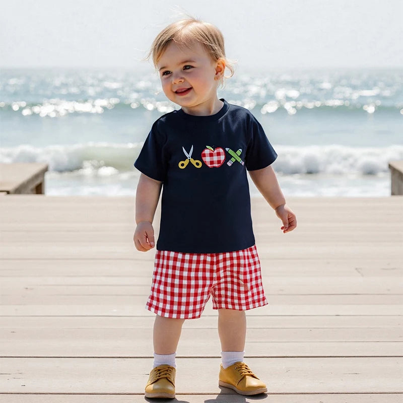 Boys Summer Outfit Tee and Plaid Shorts Set f-Outfit Set-Bennys Beauty World