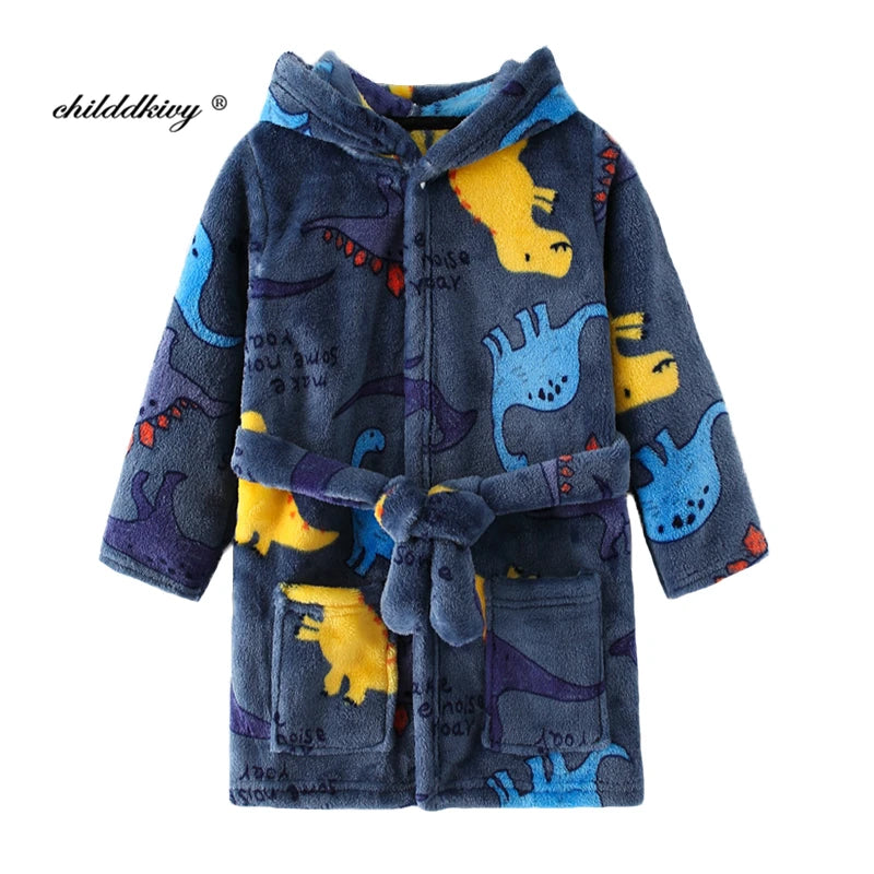 Kids Flannel Hooded Robe | Soft Cartoon Sleepwear | Ages 2–8