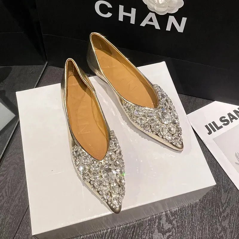 Crystal Rhinestone Pointed - Toe Flats - Bennys Beauty World