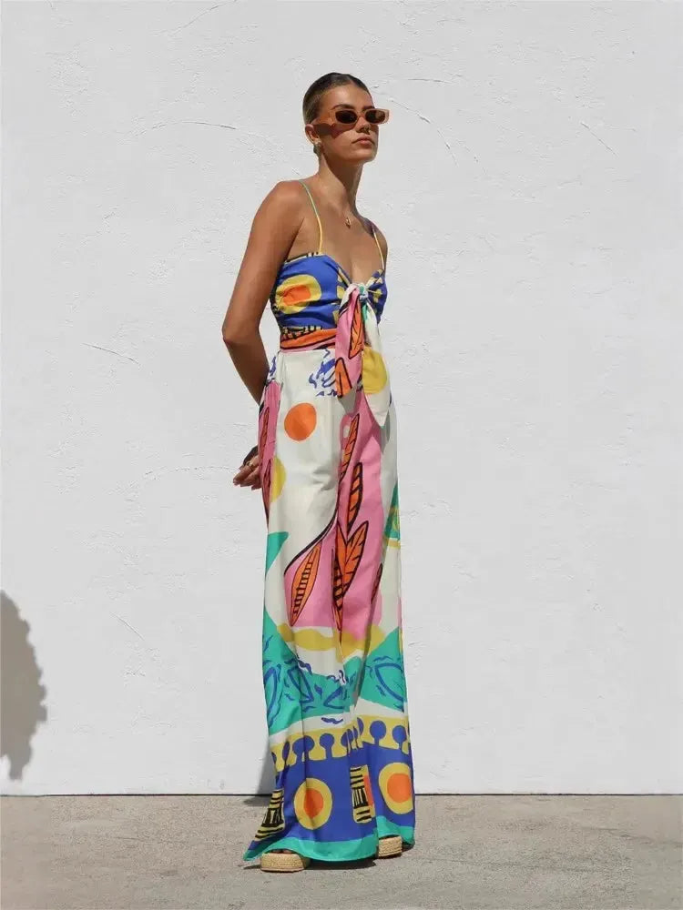 Bohemian Spaghetti Strap Jumpsuit for Women-Dress-Bennys Beauty World